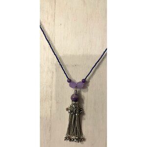 Handcrafted Purple/Silver Tassel Necklace # 5019